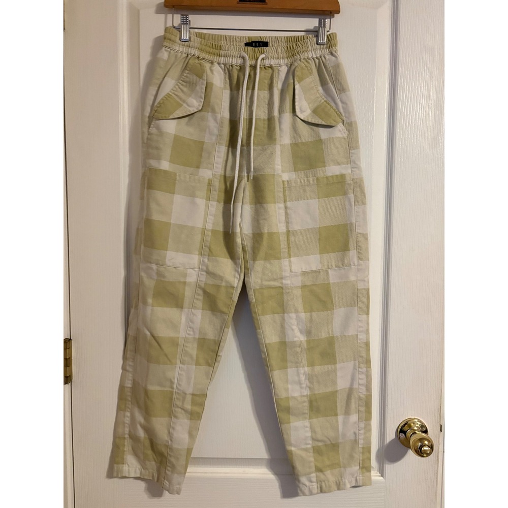 Obey Pants Womens Small Green White Check Excellent Sustainable Utility Trousers